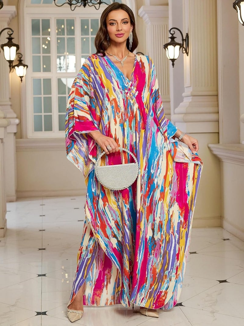 KEYLORTING Women’s Kaftan Beach Cover Up Dress Plus Size Summer Swimsuit Loungewear Maxi Dress - Image 4